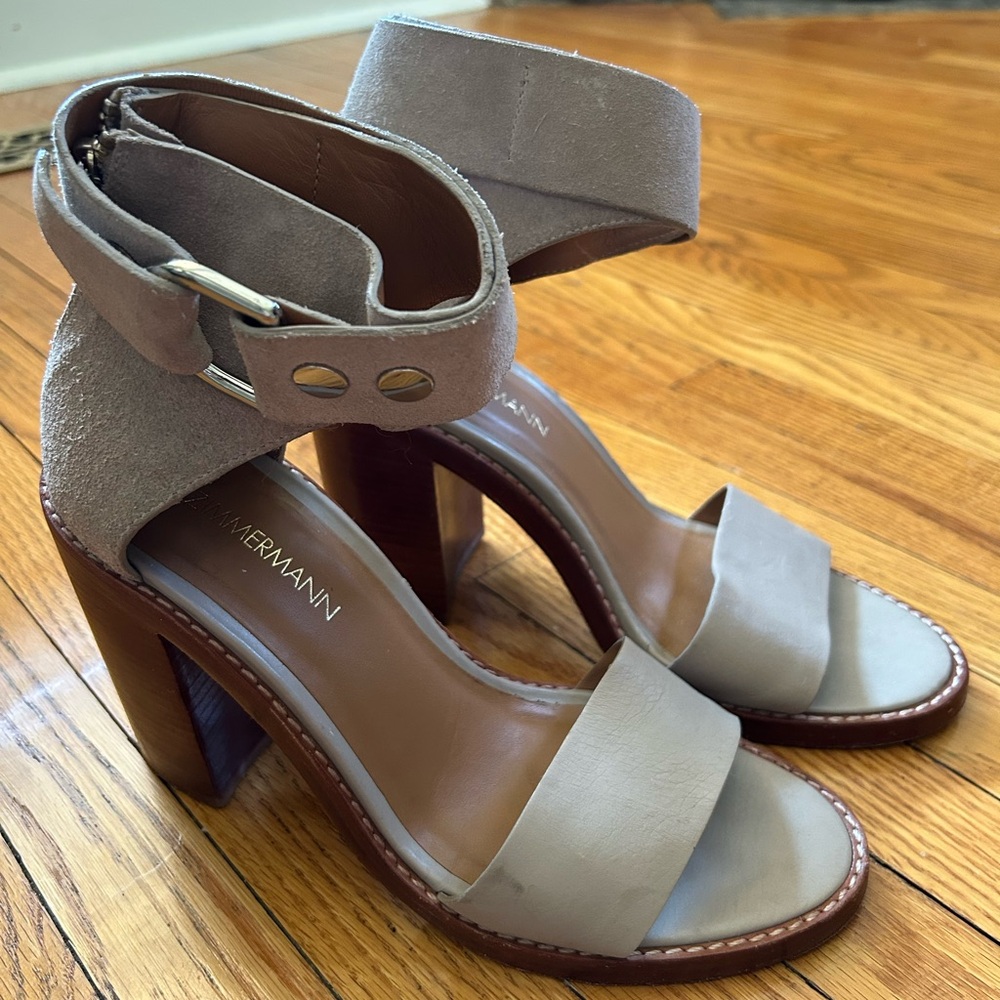 Zimmermann Taupe Suede Block Heel Sandals